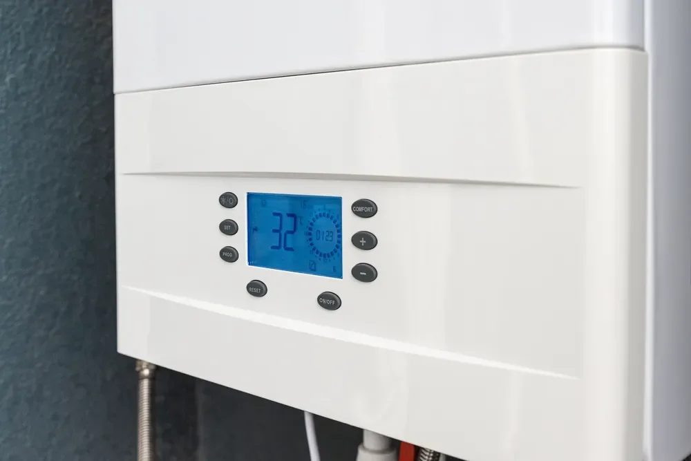 Control panel on a new white gas boiler